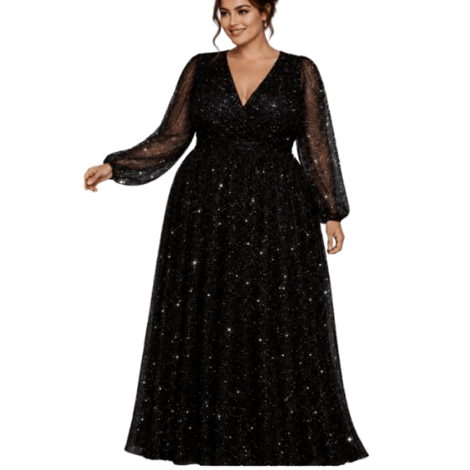 Vestido Plus Size Longo Tule Brilho Evento Importante Festa