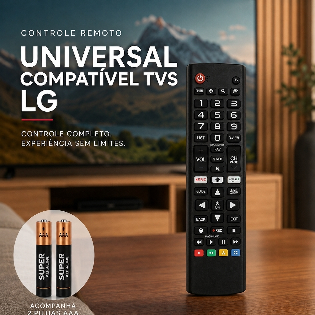Controle Remoto Universal Compatível com TV LG Smart LED LCD + 2 Pilhas AAA