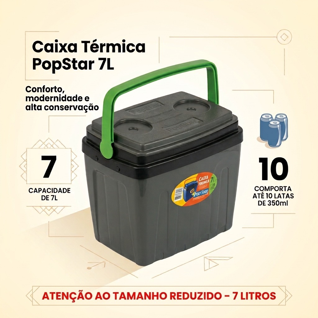 Caixa Térmica Portátil Mini Cooler Pequeno 7L-10 Latas Praia Camping Viagem Bebidas Conservador Térmico