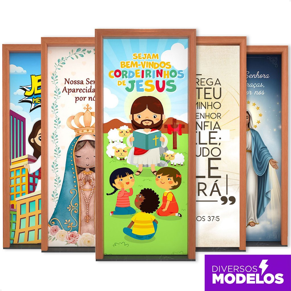 Capa de Porta Religiosa 0,80x2,10m Decoração Cristã Veste Porta Decorativa