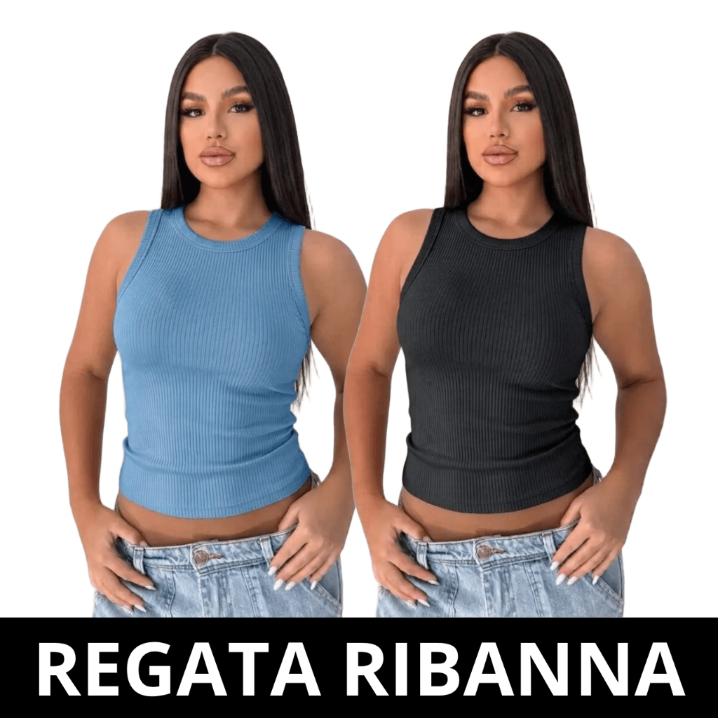 Regata Feminina Canelada Ribana Gola Redonda Blusa Sem Manga Básica Casual Confortável Moda Verão Feminina