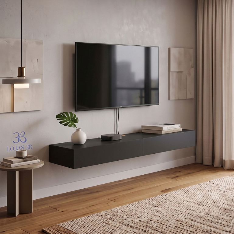 Rack Suspenso Linea para Tvs e Painel com 2 Portas Basculantes 110cm em 3 cores