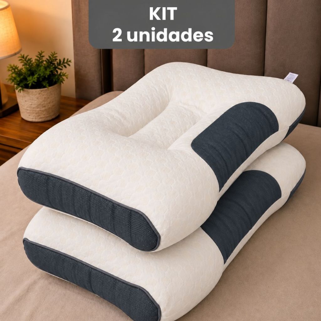 Kit 2 Travesseiro Cervical Ortopédico Ergonômico Confortavel Alivia Dores Coluna Melhora Postura