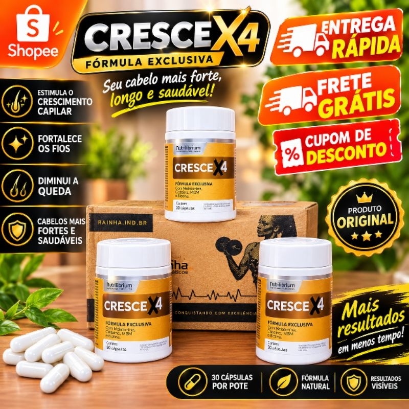 Crescex4 suplemento capilar 30 Cápsulas | Biotina + MSM + Vitaminas | Suplemento para Saúde dos Cabelos