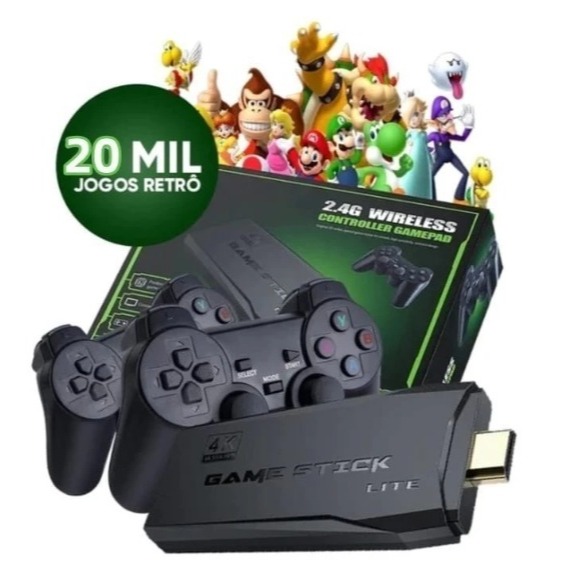 Videogame Stick 10mil 2 Controles Sem Fio Console Portatil Jogos Retro Antigo /A cor será enviada aleatoriamente