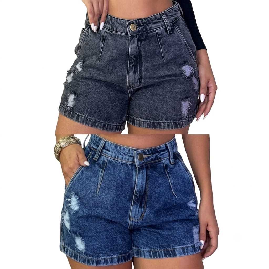 KIT 2 SHORT jeans feminino BOYFFRIEND cintura alta bermuda soltinha estilosa confortável sem elastano