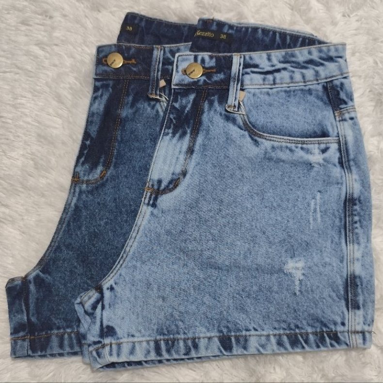 KIT 2 SHORT jeans feminino cintura alta  BLOGUEIRA bermuda jeans básica 100% algodão confortável despojada sem elastano