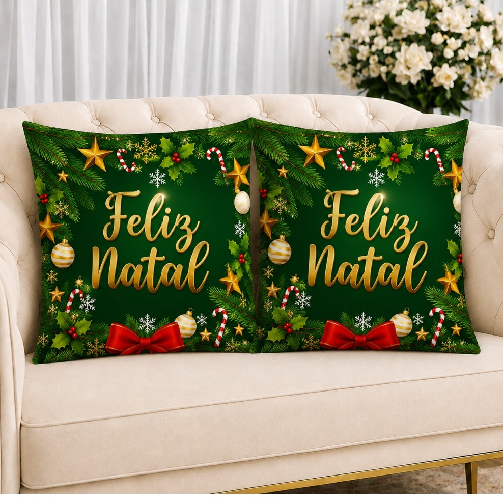 KIT 2 Capas Para Almofadas Decorativas de Luxo, Estilo Moderno Feliz Natal Lar Amor Sublimadas 45x45