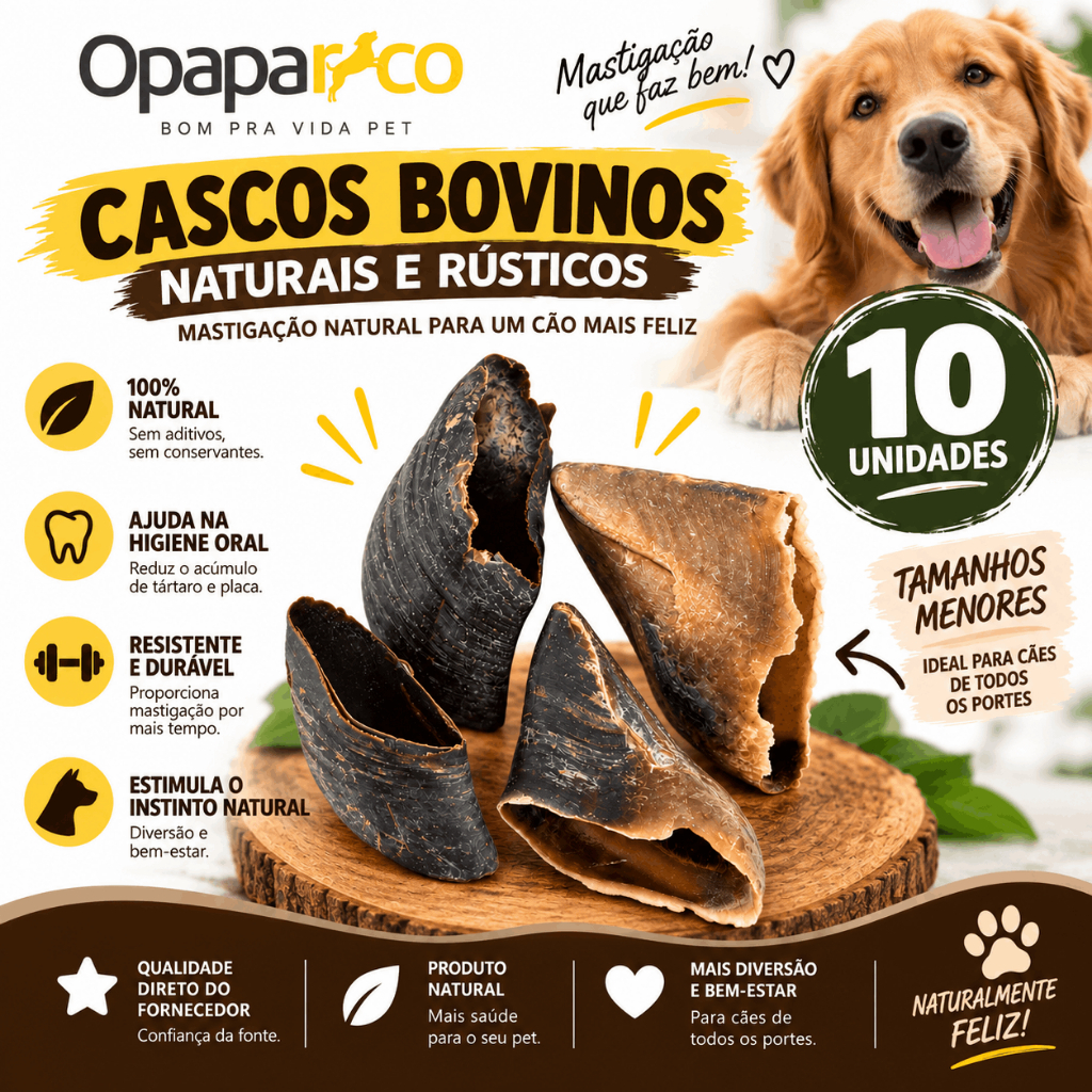 Mordedor Natural Artesanal Casco Bovino Roots Opaparico - Kit de 10
