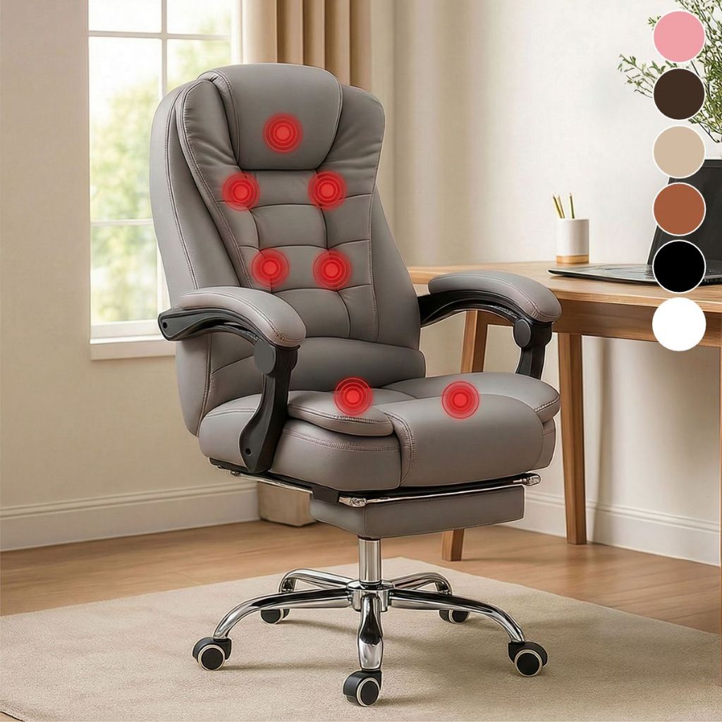 Cadeira Presidente Com 7 Pontos De Massagem Couro Sintético Apoio Para Os Pés Ergonomica