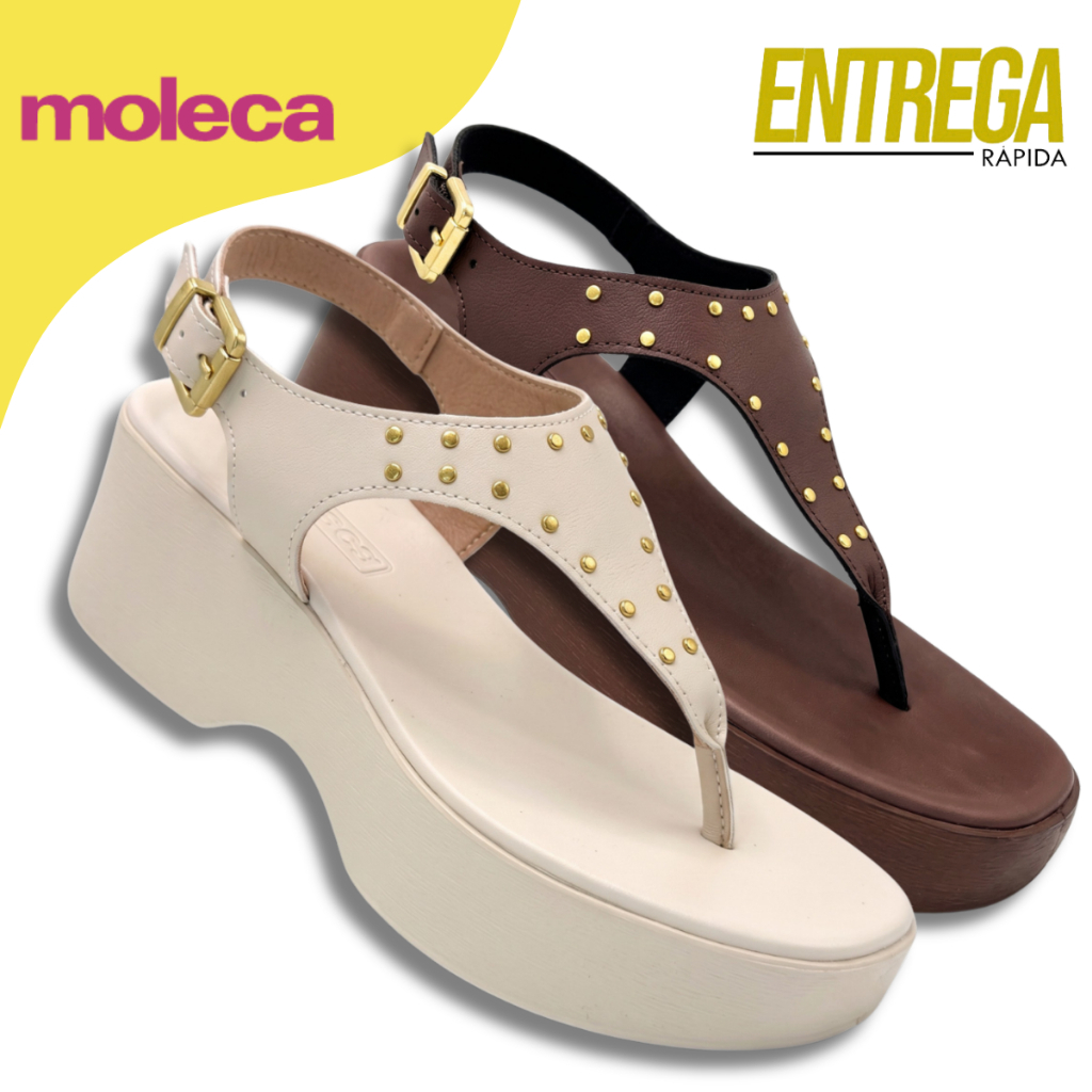 Sandalia Feminina Moleca Flatform 6cm Tira T Fivela Ajustavel Confortavel Original