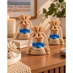 15 Mini Velas " Oceano " 40ml c/ Saquinho Exclusivo de Juta p/ Lembrancinhas Decoração Aniversário Brindes