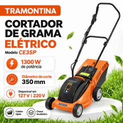 Cortador de Grama Elétrico Tramontina CE35P 1300W 127V ou 220V Corte 35cm Com Coletor