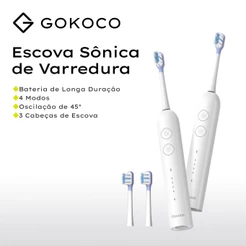GOKOCO Escova de dentes elétrica sônica Movimento de varredura 45°evibrações alta frequência Quatro modos e três níveis