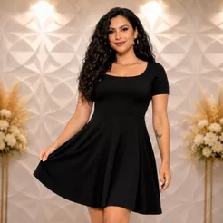 Vestido Feminino Rodado Elegante Manga Curta Moda Verão Tendencia
