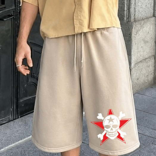 Short Moletom Baggy Masculino Estampado Bermuda Larga Streetwear Oversized Confortável Estilo De Rua Verão Algodão Macio
