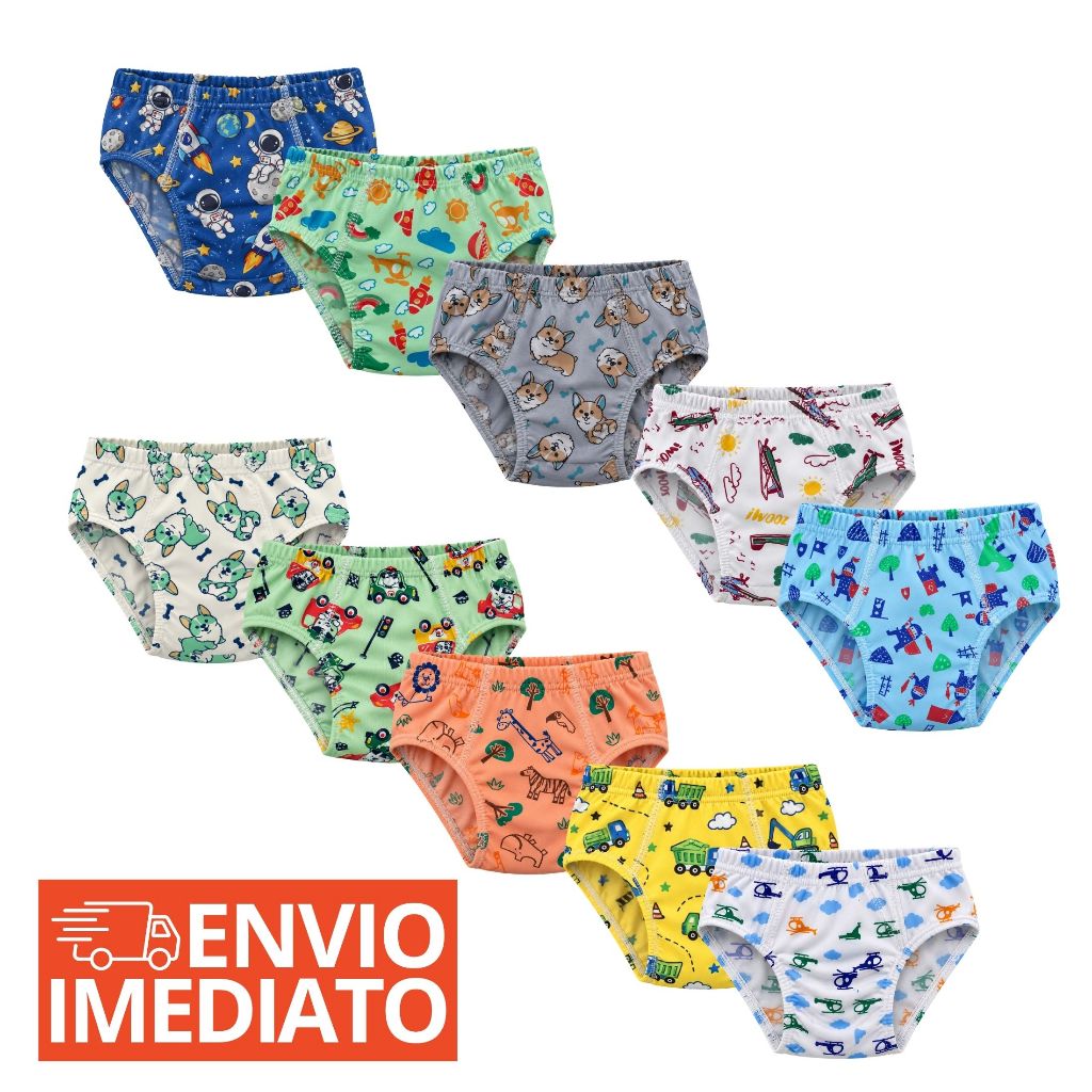 Kit 10 Cueca infantil Slip Menino Estampada Confortável forro 100% Algodão Cuequinhas Infantil Cuecas