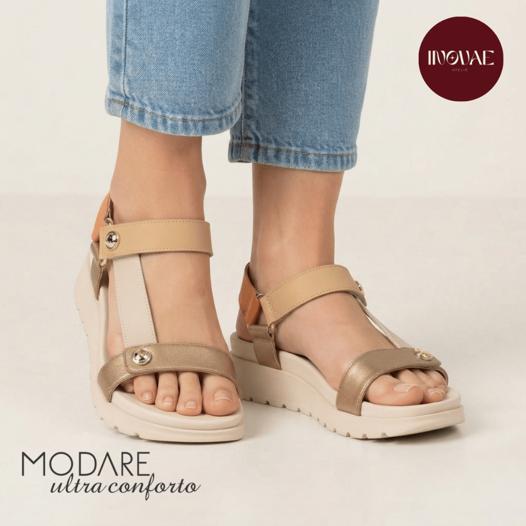 Sandália Feminina Papete Plataforma Confortável Ultraconforto Tratorada Velcro Ajustável Casual Original