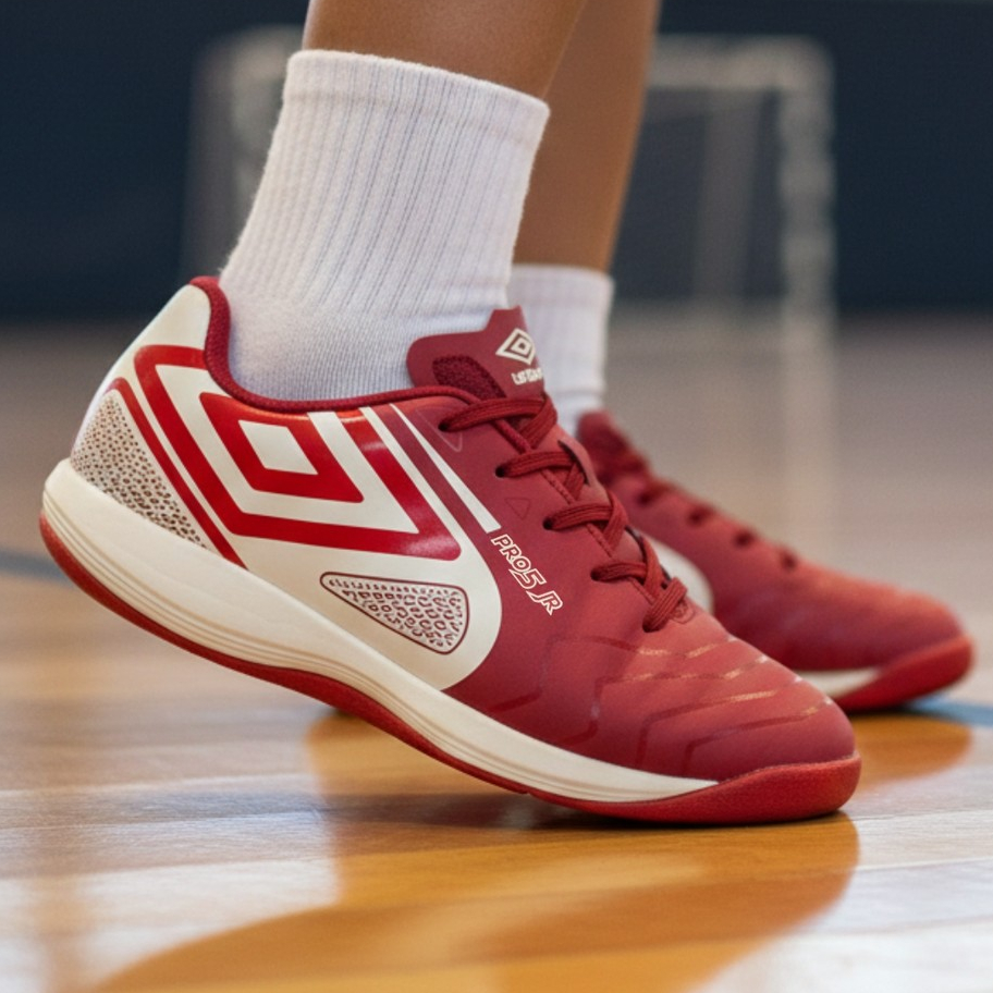 Chuteira Futsal Umbro Pro 5 Jr Infantil Cherry Club Leve Confortável Alta Tração Original