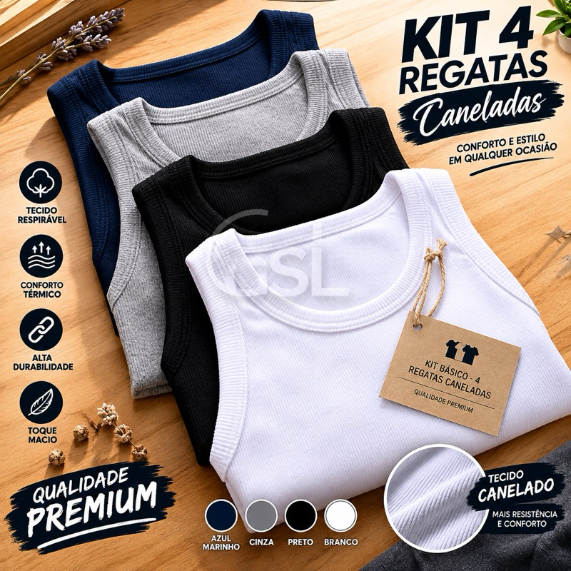 Kit 4 Camisetas Regata Masculina Canelada Ribana Camiseta Americana Blusa Academia Rap Hip Hop