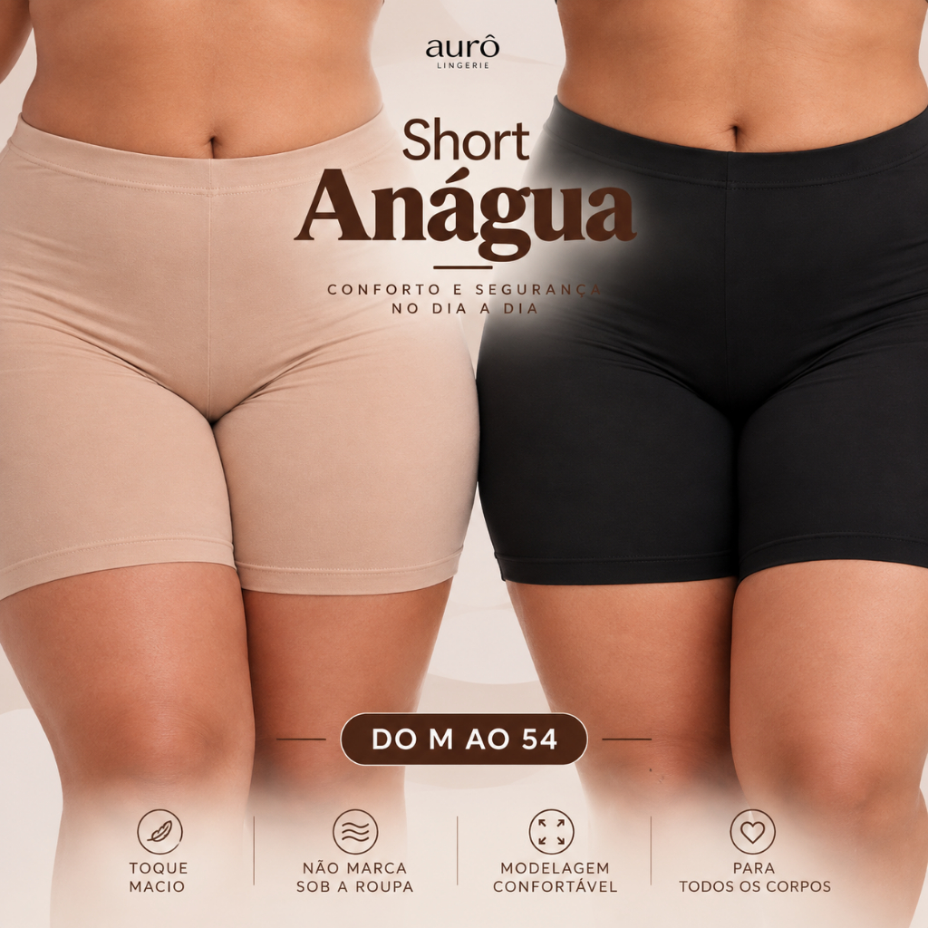 Short Feminino Anágua Plus Size Segunda Pele Térmico Não Marca Anti Atrito/Assadura  Para Vestido