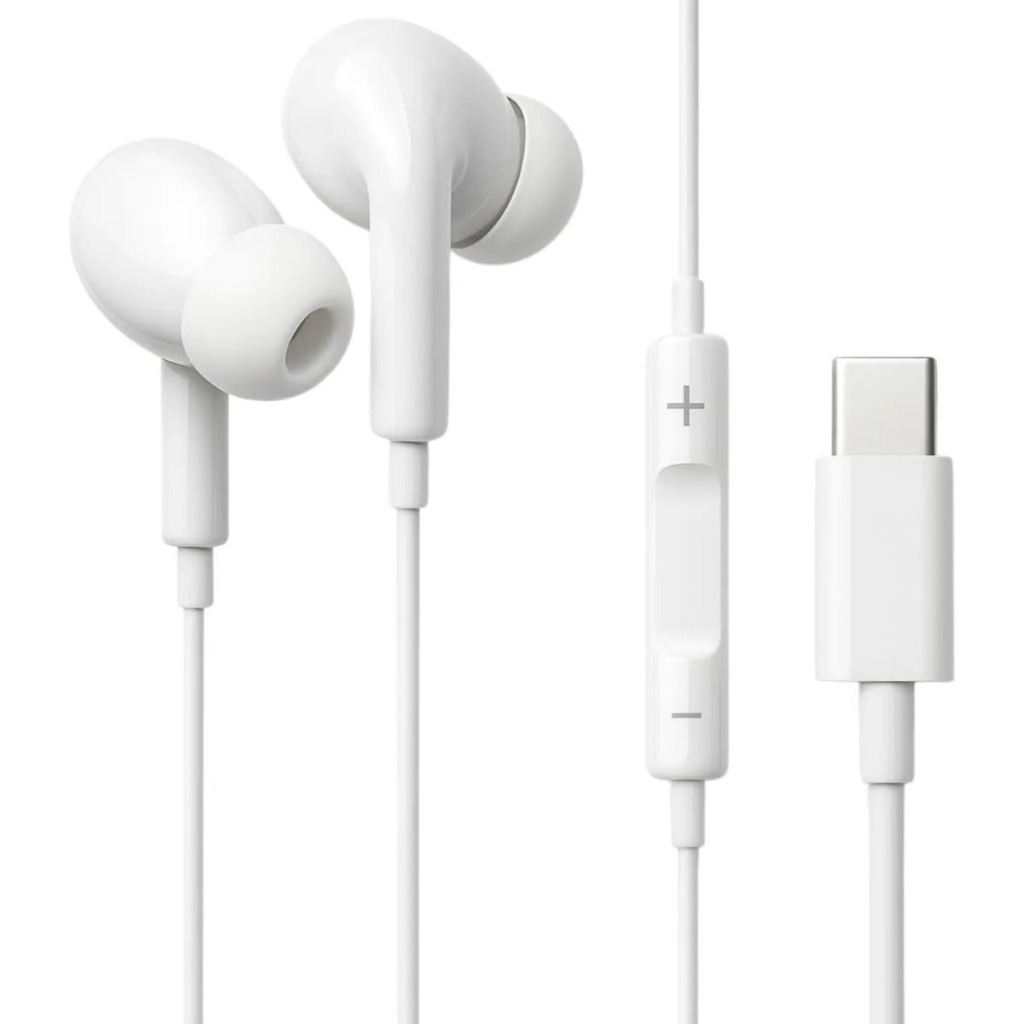 Fone Ouvido USB-C Tipo C Intra Auricular Microfone Silicone Isolamento Ruído Estéreo