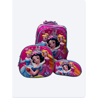 Kit Mochila Princesas Infantil Rodinhas Escolar Com Lancheira Térmica e Estojo Menina Volta às Aulas