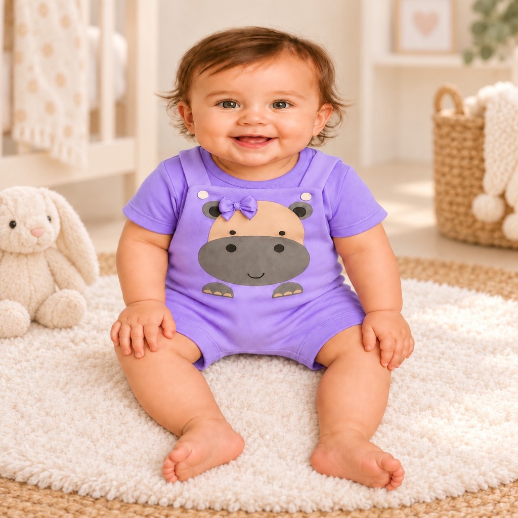 Jardineira + camisa para bebê menina tematico hipopotámo Macacão Fofinho