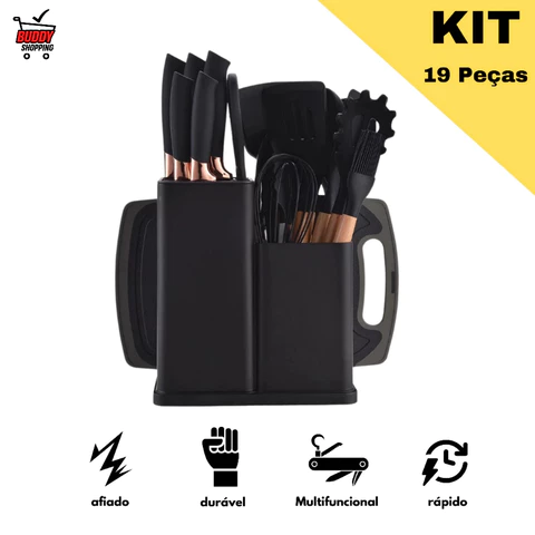Kit Conjunto 19 Pçs De Utensílios Facas Silicone Cozinha