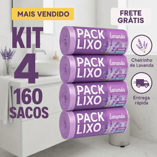 Kit 4 Sacos de Lixo Perfumados Lavanda | 160 Sacos | Pia e Banheiro | 34x38cm | Neutraliza Odores