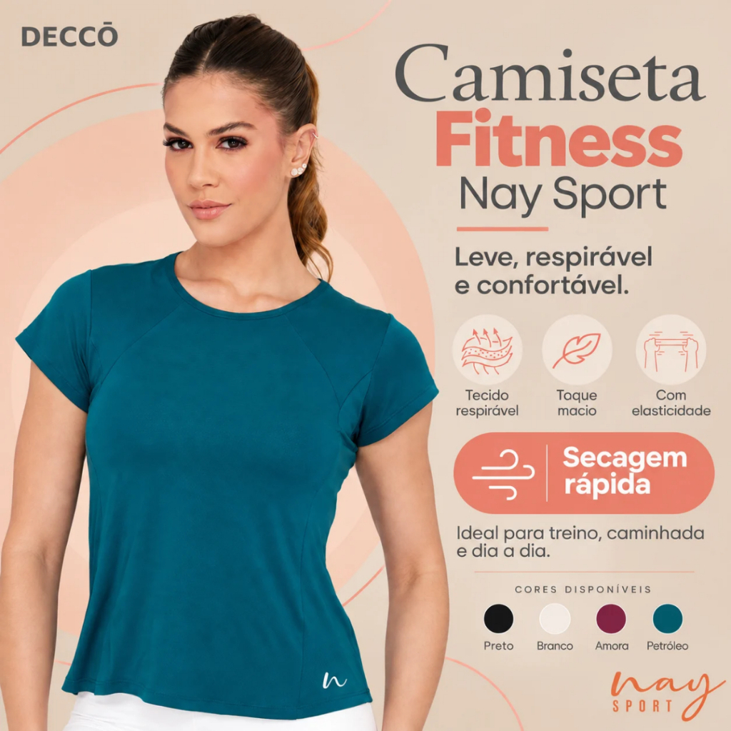Camiseta Feminina Manga Curta Respirável Secagem Rápida Confortável Dry