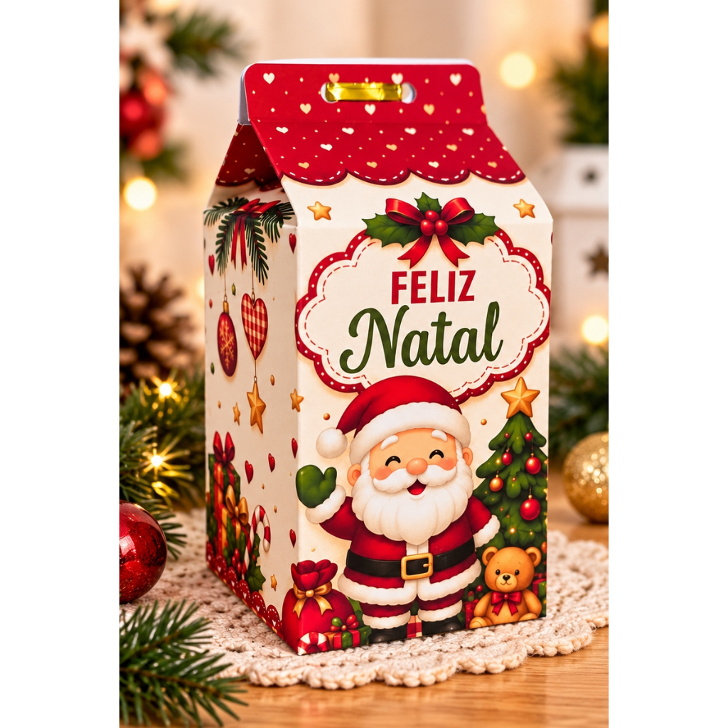 Caixa Milk Feliz Natal - 10 unidades - Festa Personalizada - Papai Noel