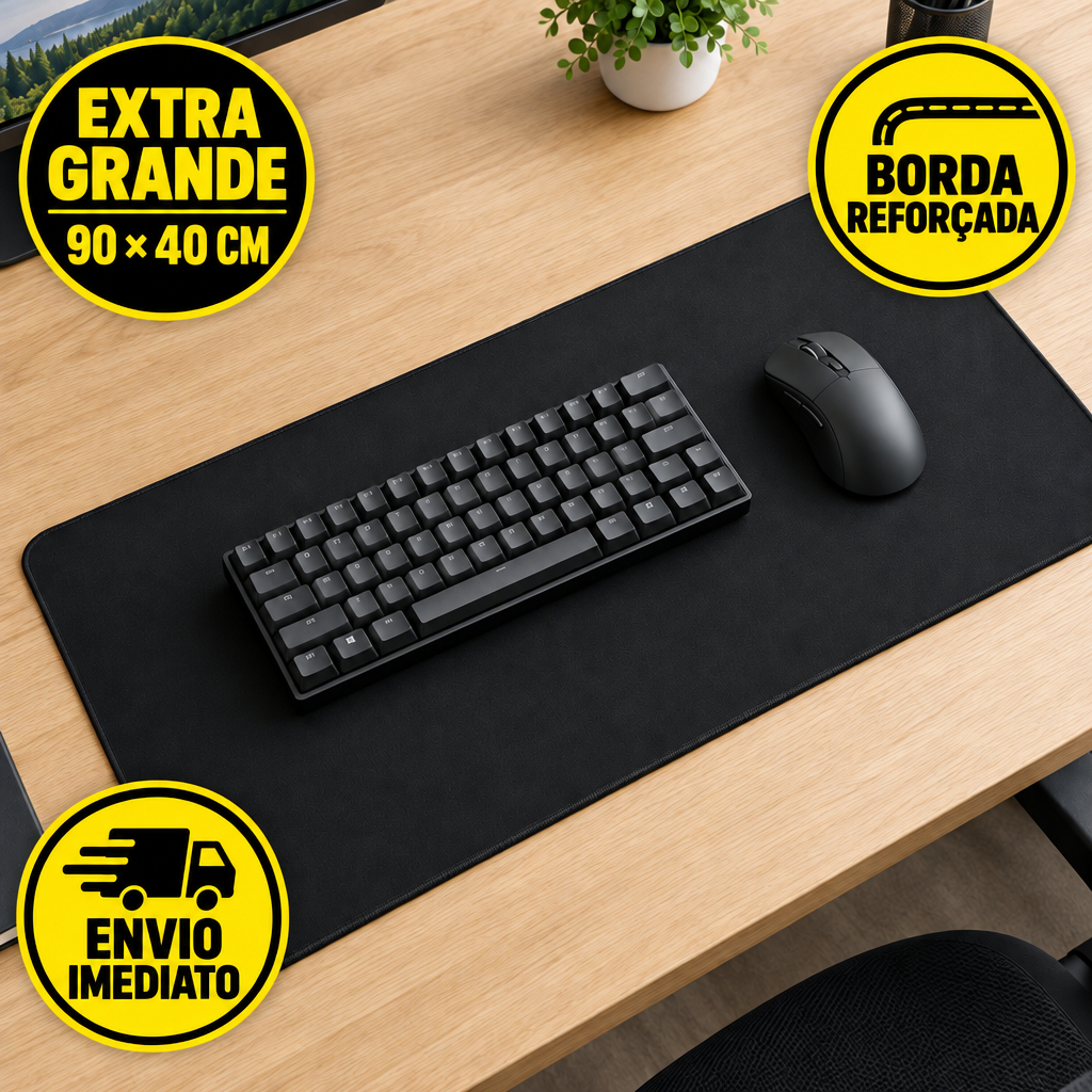 Mouse Pad Gamer 90x40cm Preto Extra Grande Superfície Liso Reforçado Speed Envio Rapido