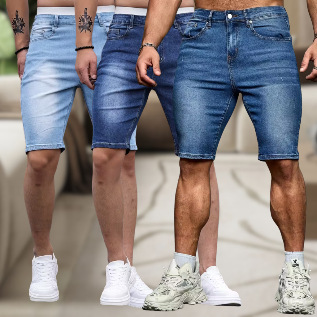 Bermuda Jeans Masculina Verão Casual Confortável Elastano Estilo Livre Praia Moderna Tendência Qualidade Legitmo