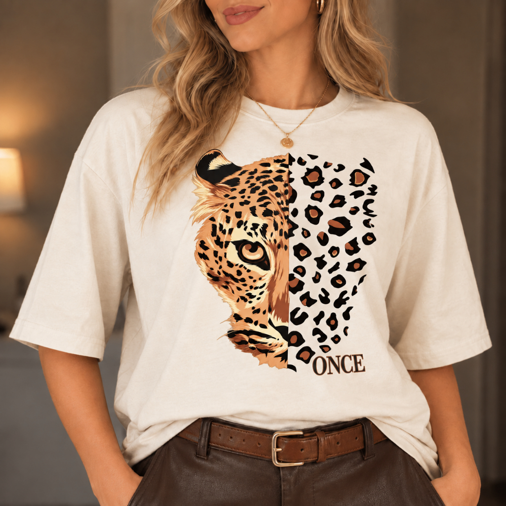 Camiseta Feminina Estilosa Estampada Onça Once Animal Fashion 100% Algodão Premium Tshirt Confortável Camisa Feminino