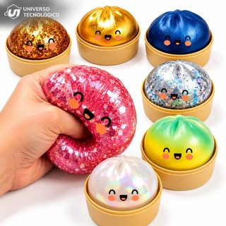 Dumpling Squishy com Glitter Bolinho 8.5cm Fofo Macio Para Apertar Brinquedo Surpresa