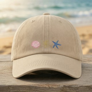 Boné Concha Sol Estrela do Mar Aba Curva Estampado | Branco Bege Marrom Preto Vermelho | Dad Hat Praia