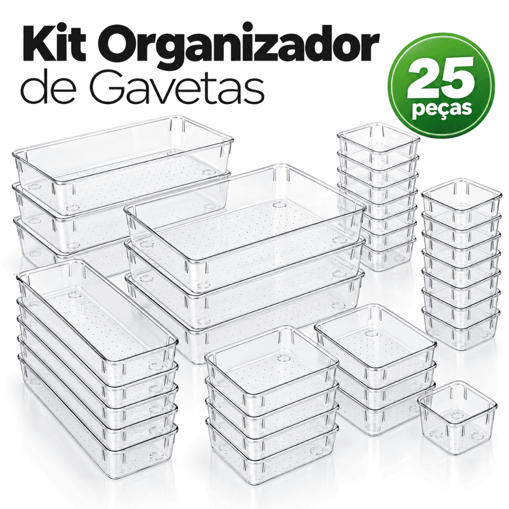House Organizer Kit 15 ou 25 Pçs Organizador de Gaveta Acrilico Modular Multiuso Maquiagem Joias Acessório