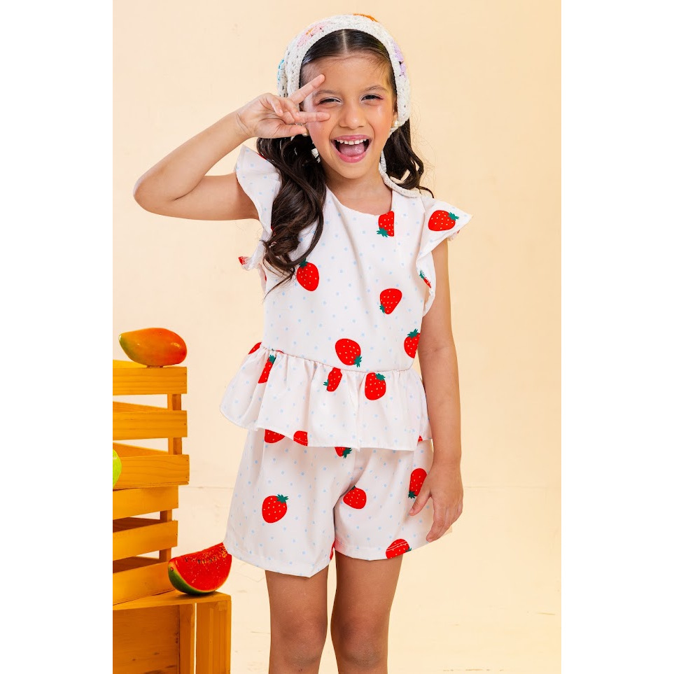 Conjunto Infantil Feminino Estampado Morango Limão