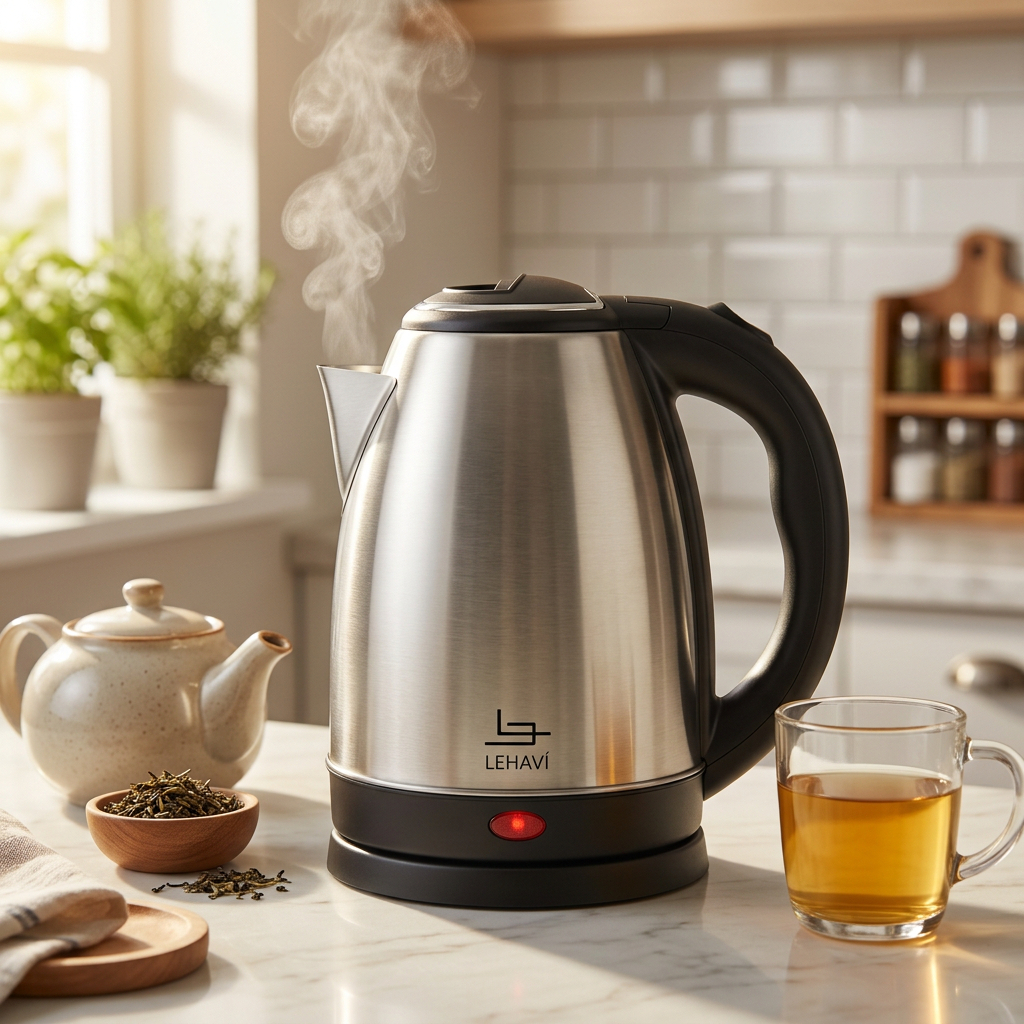 Chaleira Elétrica Inox 1,8L 500W  220V Desligamento Automático Aquecimento Rápido Bule Jarra Café Chá Água Quente Lehaví