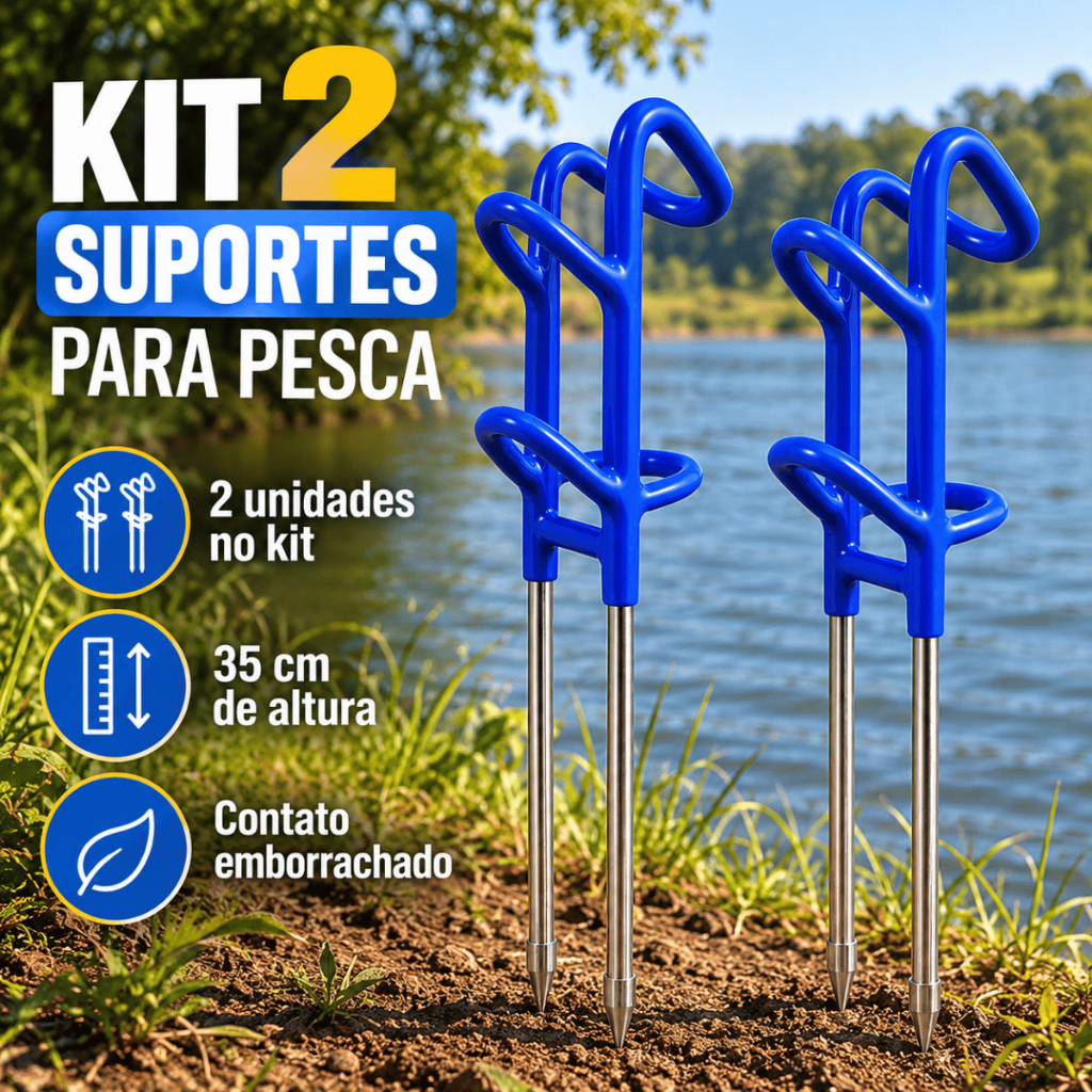 Kit 2 Suportes Para Vara de Pesca Emborrachados 35cm Super Reforçados Piratamba Tambapira Para Pesqueiro