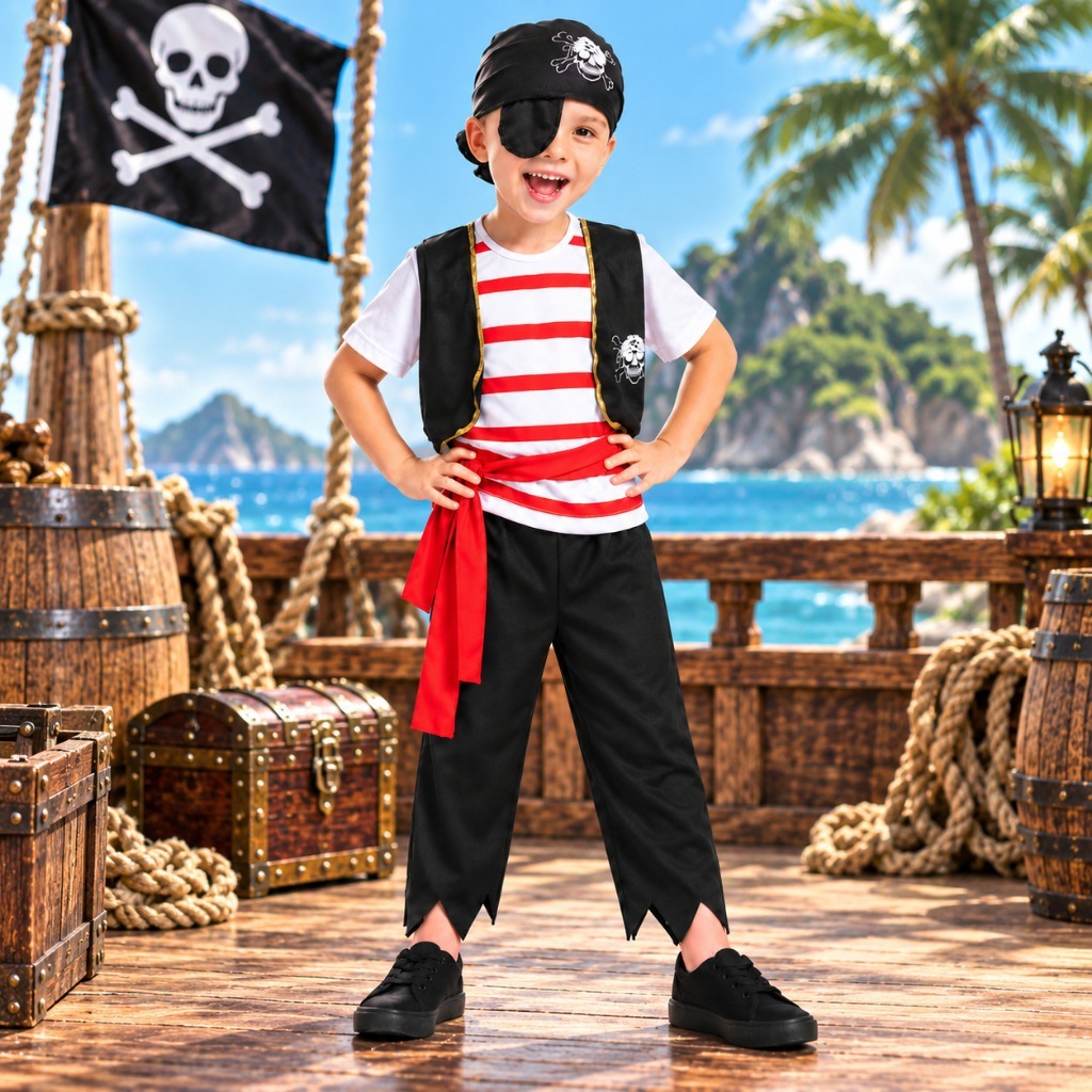 Fantasia Pirata Menino Infantil Criança Carnaval Roupa Festa Fantasia Presente Aniversário