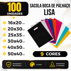 Kit 100 Sacola Boca de Palhaço 16x20 20x30 25x35 30x40 40x50 50x40 Sacolinha para Lojas Sacolas Boca de Palhaço