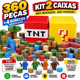 Bloco Magnético de Montar Educativo Cubo Infantil TNT Até 360 Peças + Bonecos Brinquedo Interativo