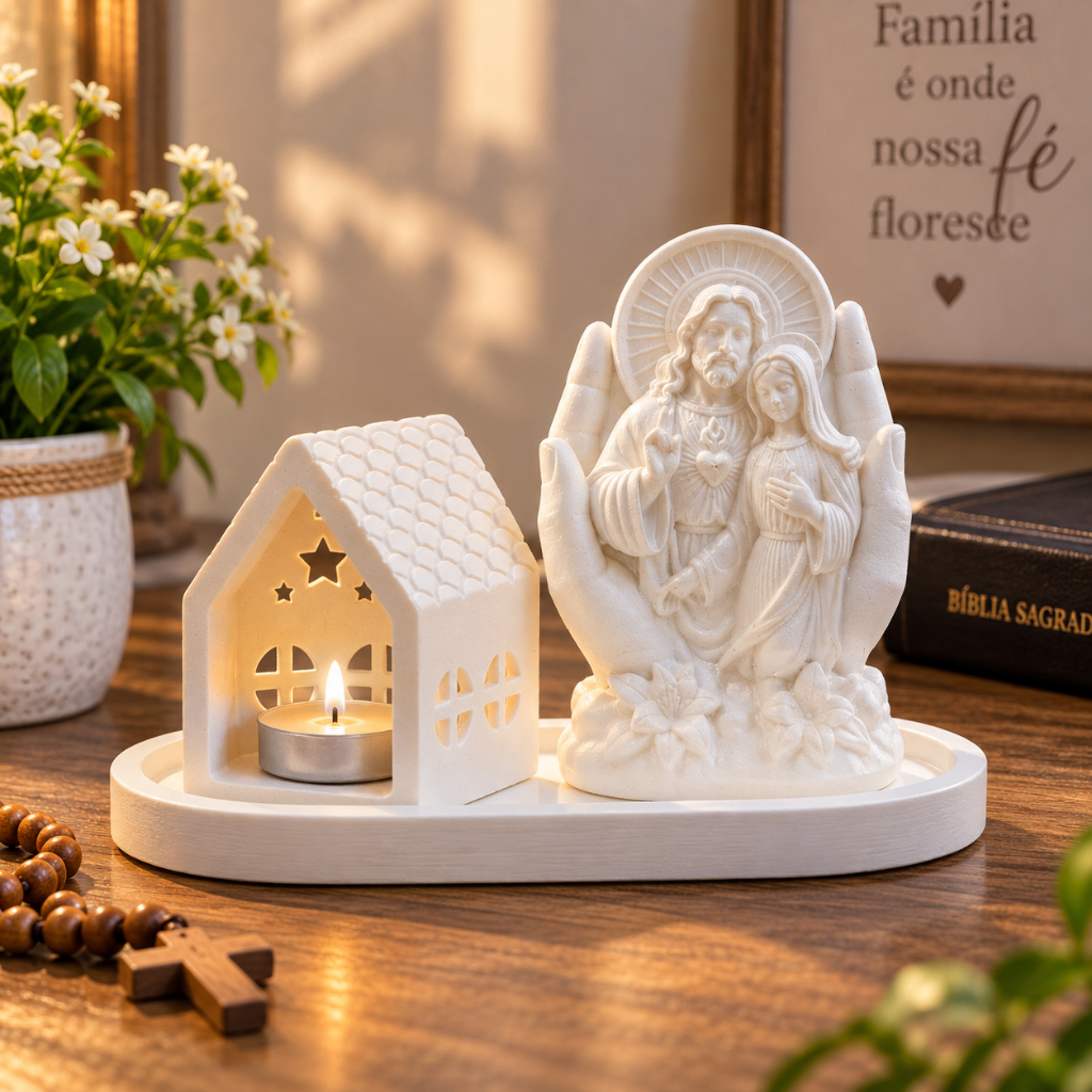Kit Decoração de Natal Sagrada Família e Casa Porta Vela