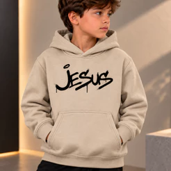 Casaco Masculino Infantil Canguru Infantil Estampado Jesus Com Capuz Algodão Criança Confortável