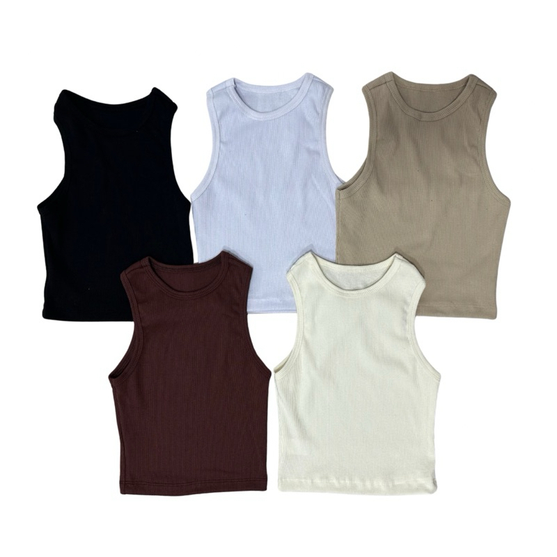Kit 5 Cropped Regata Feminino Canelado Ribana Algodão Blusinha Básica Nadador Academia Opção de Cores