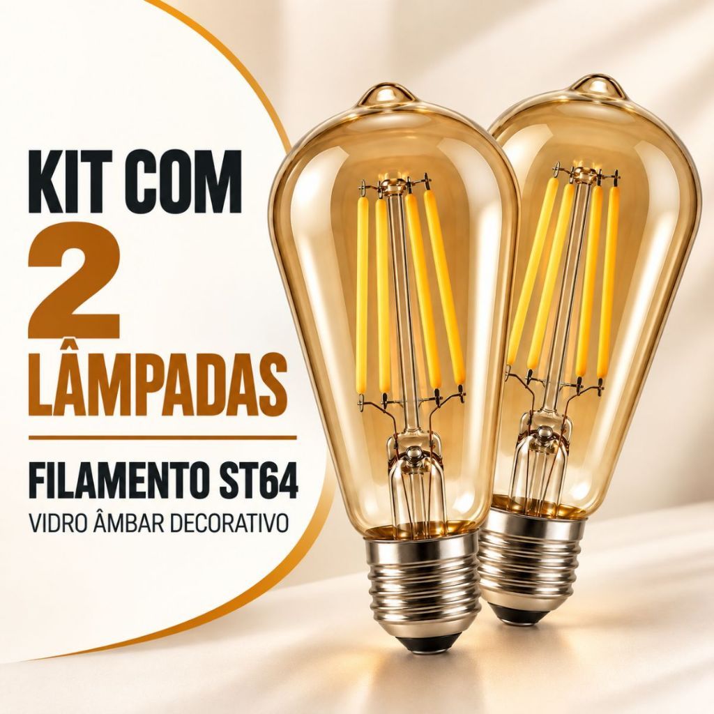 Kit 2 Lâmpada Led Filamento ST64 4w 2400k Âmbar Bivolt 110v 220v Vintage Decorativa Elegante Pêra