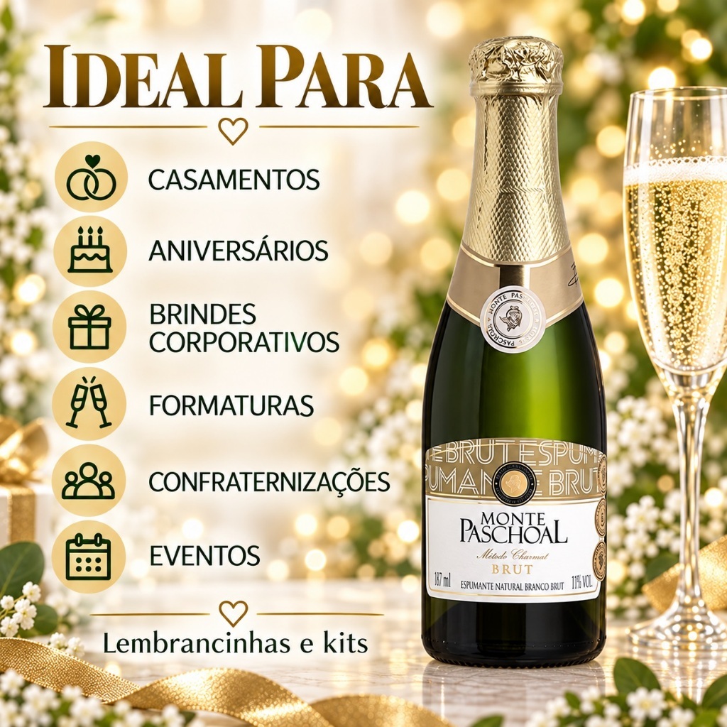 36 Mini Espumante Brut Branca 187ml Monte Paschoal Lembrancinha Casamento Atacado — imagem 2 de 2