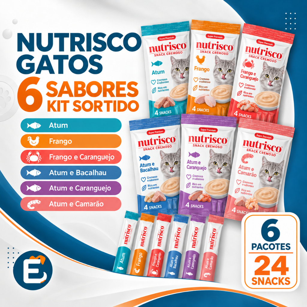 Petisco Cremoso Para Gatos Nutrisco Sabores Diversos com 24 Tubos 6 PACKS